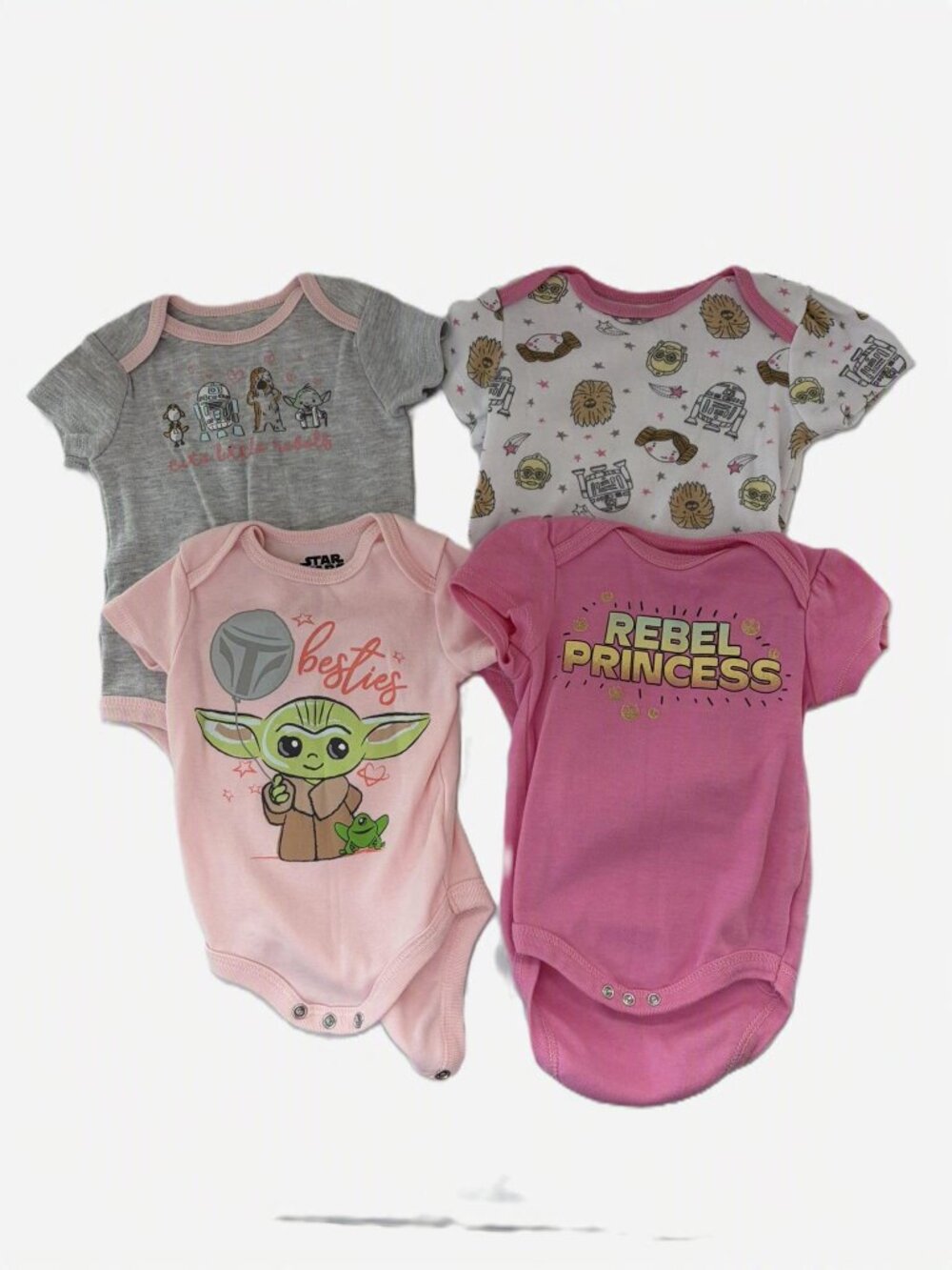 Star Wars‎ Baby Girl Bodysuit Set 3-6 Months Lot of 4 Grogu Princess Disney UGC